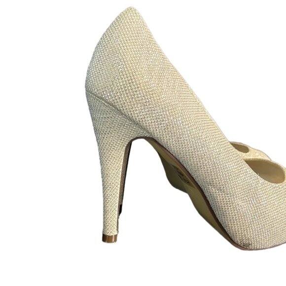Paradox London PInk Champagne sparkly bridal peep toe heel shoe size 9.5 - Picture 8 of 13